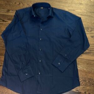 CAVALLI CLASS Navy Men's Comfort Fit Buttondown Shirt 17 1/2